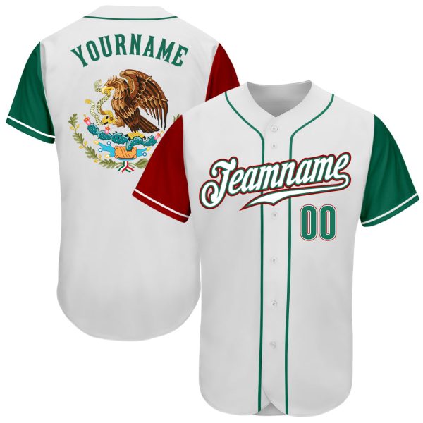 Custom Black Jersey, Personalized Black Baseball Jersey, Custom White Kelly Green-Red Authentic Mexico Two Tone Baseball Jersey Jezsport.com