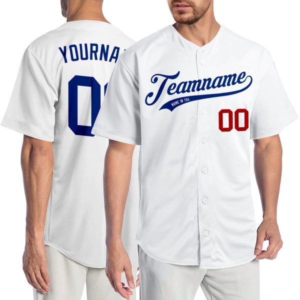 Custom Black Jersey, Personalized Black Baseball Jersey, Custom Baseball Jersey, Custom White Royal-Red Authentic Baseball Jersey Jezsport.com