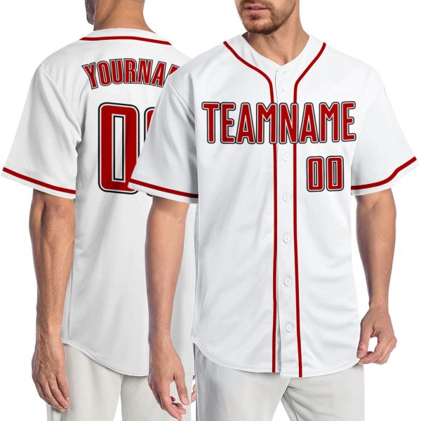 Custom Black Jersey, Personalized Black Baseball Jersey, Custom Baseball Jersey, Custom White Red-Black Authentic Baseball Jersey Jezsport.com