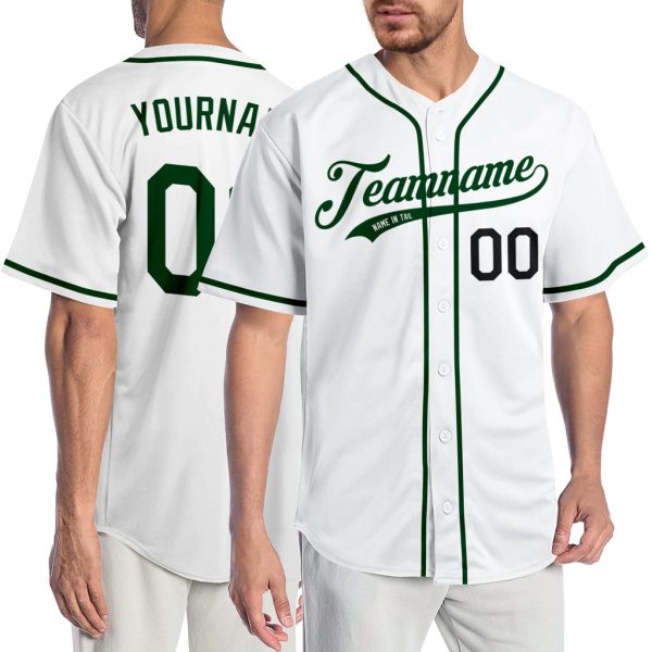 Custom Black Jersey, Personalized Black Baseball Jersey, Custom Baseball Jersey, Custom White Green-Black Authentic Baseball Jersey Jezsport.com