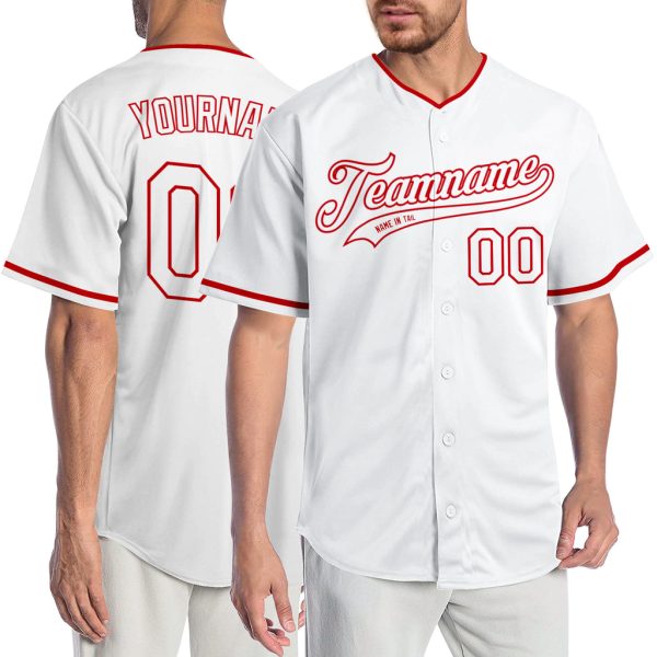 Custom Black Jersey, Personalized Black Baseball Jersey, Custom Baseball Jersey, Custom White White-Red Authentic Baseball Jersey Jezsport.com