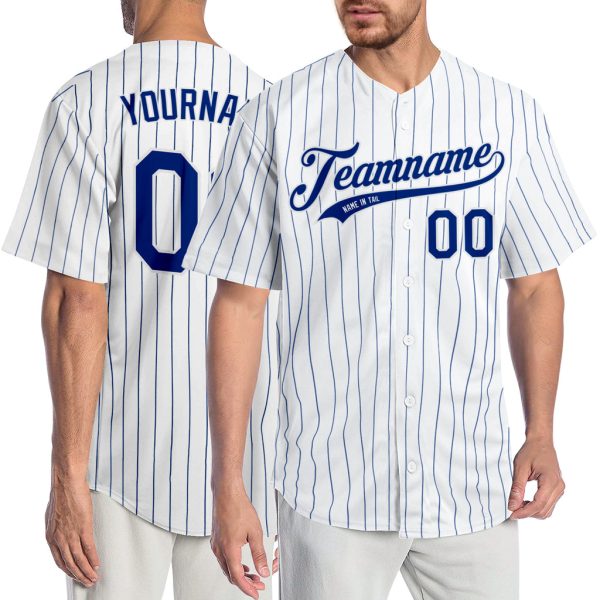 Custom Black Jersey, Personalized Black Baseball Jersey, Custom Baseball Jersey, Custom White Royal Pinstripe Royal-White Authentic Baseball Jersey Jezsport.com