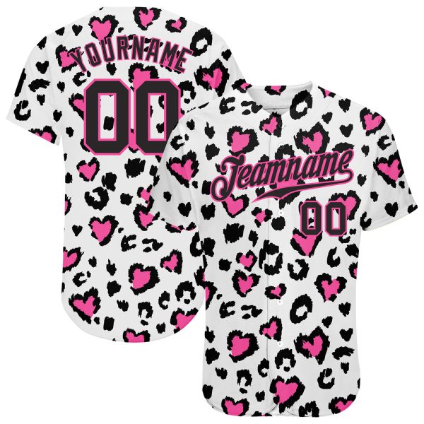 Custom Black Jersey, Personalized Black Baseball Jersey, Custom White Black-Pink Pattern Design Leopard Authentic Baseball Jersey Jezsport.com