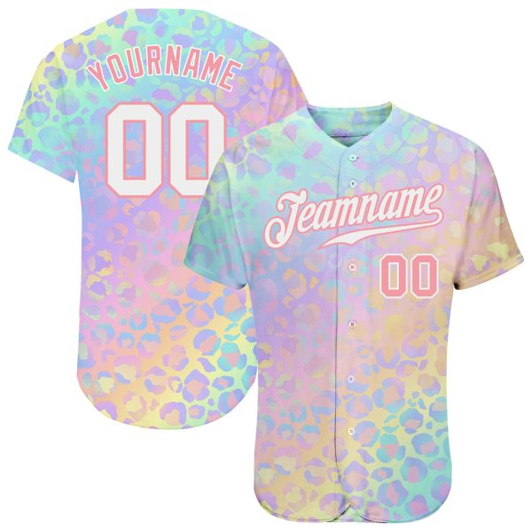 Custom Black Jersey, Personalized Black Baseball Jersey, Custom White-Medium Pink Pattern Design Leopard Authentic Baseball Jersey Jezsport.com