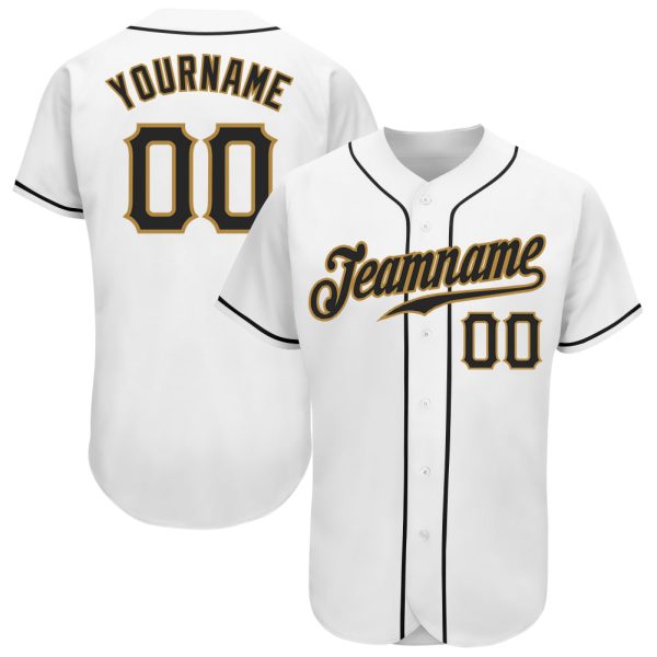 Custom Black Jersey, Personalized Black Baseball Jersey, Custom Baseball Jersey, Custom White Black-Old Gold Authentic Baseball Jersey Jezsport.com