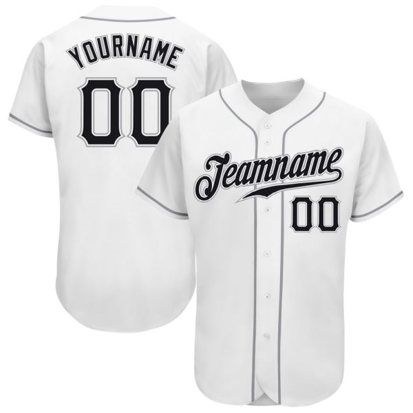 Custom Black Jersey, Personalized Black Baseball Jersey, Custom Baseball Jersey, Custom White Black-Gray Authentic Baseball Jersey Jezsport.com