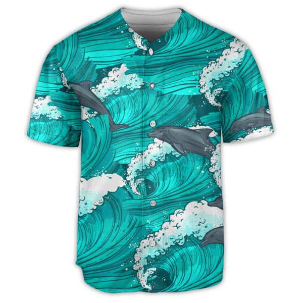 Dolphin With Wave Art Style Baseball Jersey For Men and Women Jezsport.com