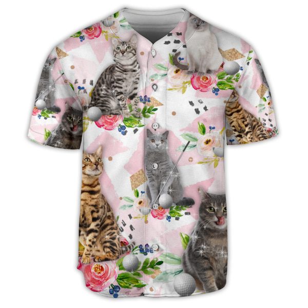 Golf Cat And Flowers Art Style Baseball Jersey For Men and Women Jezsport.com