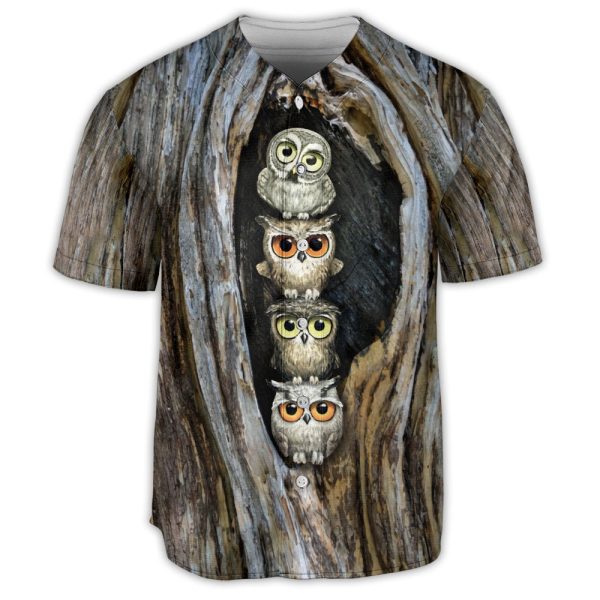 Owl Family Funny Wood Art Baseball Jersey For Men and Women Jezsport.com