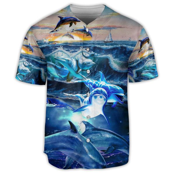 Dolphin Family Play With Wave Baseball Jersey For Men and Women Jezsport.com