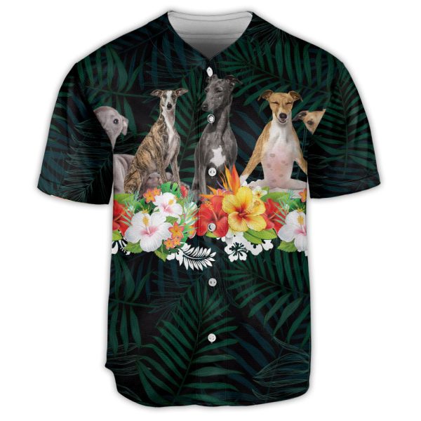 Dog With Tropical Flower Art Baseball Jersey For Men and Women Jezsport.com