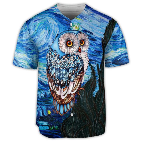 Owl Night Art Starry Night Glass Art Baseball Jersey For Men and Women Jezsport.com