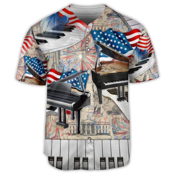 Piano Music US Flag Retro Vibe Art Style Baseball Jersey For Men and Women Jezsport.com