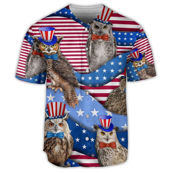 Owl USA Flag Art Baseball Jersey For Men and Women Jezsport.com