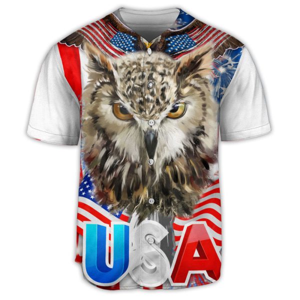 Owl USA Style Flag Art Baseball Jersey For Men and Women Jezsport.com