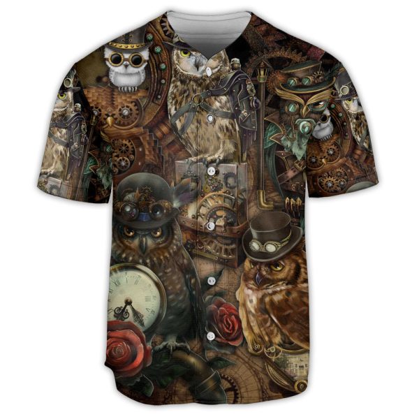 Owl Steampunk Retro Style Baseball Jersey For Men and Women Jezsport.com