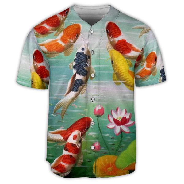 Fishing Koi And Lotus Art Baseball Jersey For Men and Women Jezsport.com