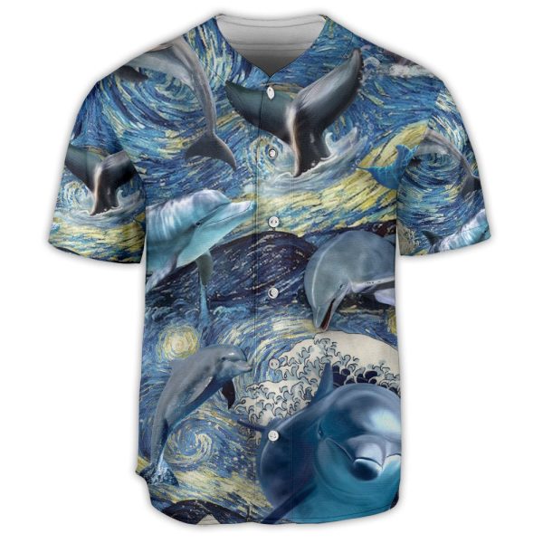 Dolphin And The Moon Art Starry Night Baseball Jersey For Men and Women Jezsport.com