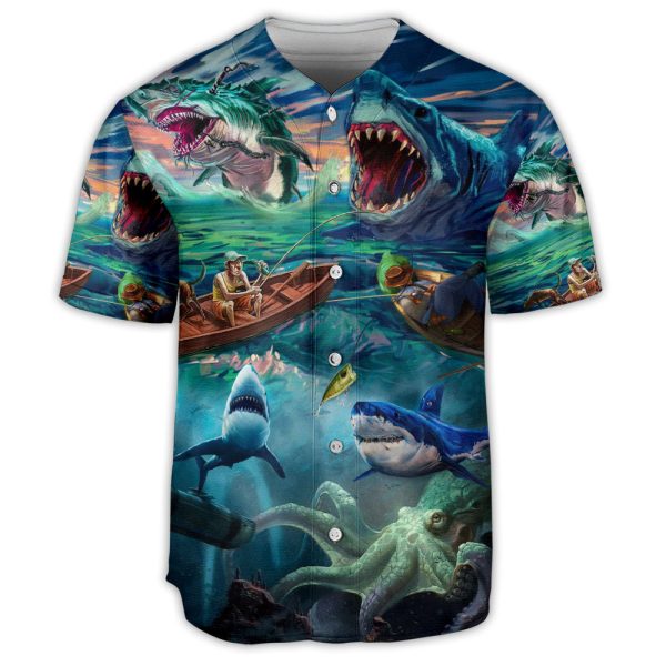 Fishing Shark Art Big Waves Baseball Jersey For Men and Women Jezsport.com