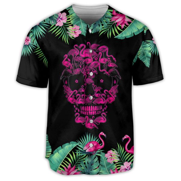 Flamingo Skull Loves Summer Tropical Baseball Jersey For Men and Women Jezsport.com