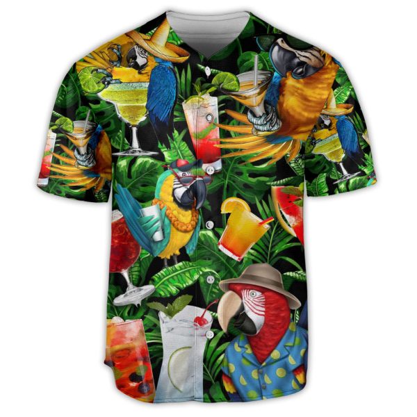 Parrot With Cocktails Tropical Art Baseball Jersey For Men and Women Jezsport.com