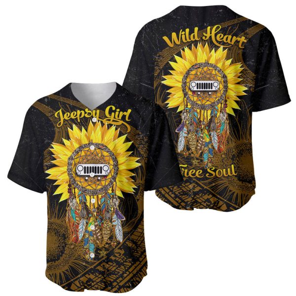 Jeep Girl Dreamcatcher With Sunflower Jeepsy Soul Wild Heart Baseball Jersey For Men and Women Jezsport.com