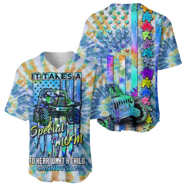 Autism Acceptance Month Jeep Mom Tie-dye Style Baseball Jersey For Men and Women Jezsport.com