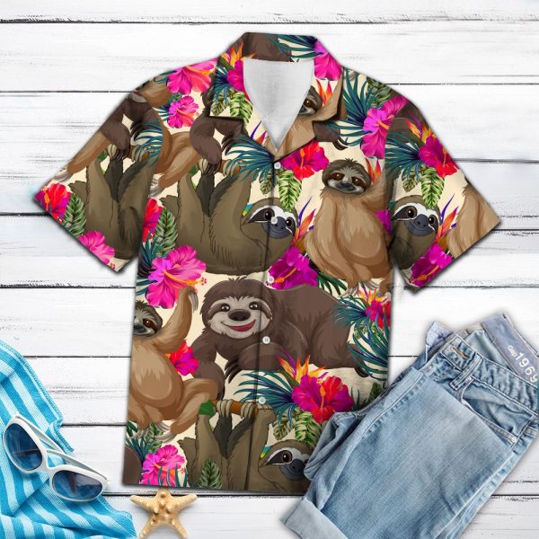 Sloth Hibiscus Flower Hawaii Shirt Summer Shirt For Men and Women Jezsport.com