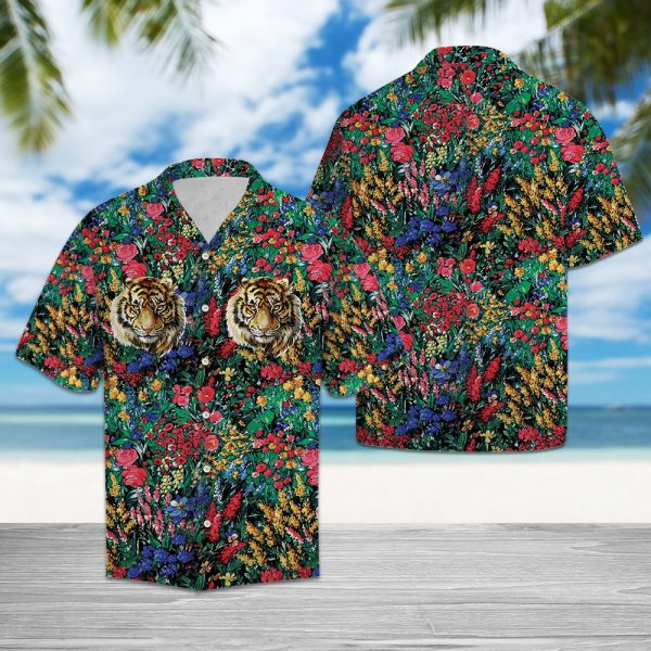 Tiger Flowers Hawaii Shirt Summer Shirt For Men and Women Jezsport.com