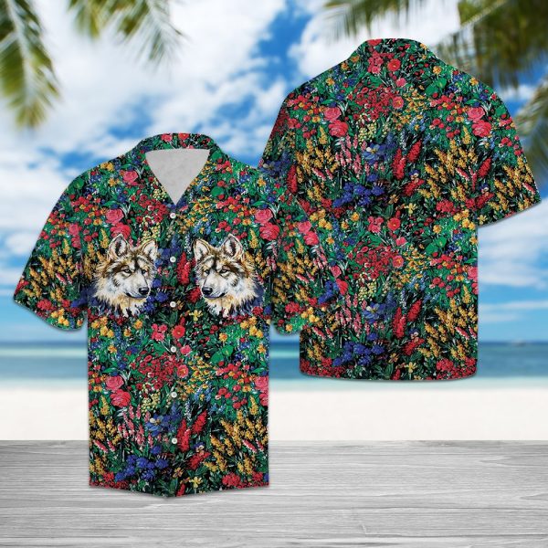 Wolf Flowers Hawaii Shirt Summer Shirt For Men and Women Jezsport.com