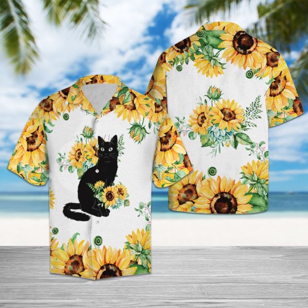 Sunflower Black Cat Hawaii Shirt Summer Shirt For Men and Women Jezsport.com