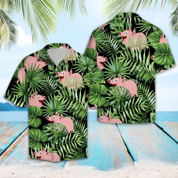 Pig Green Tropical Hawaii Shirt Summer Shirt For Men and Women Jezsport.com