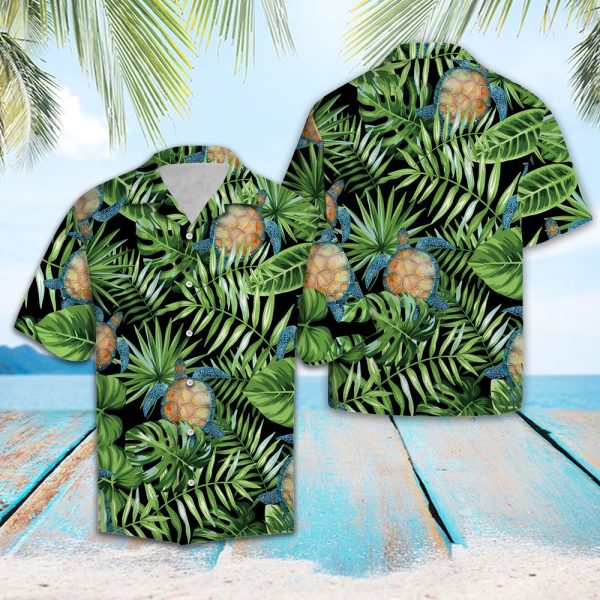 Turtle Green Tropical Hawaii Shirt Summer Shirt For Men and Women Jezsport.com