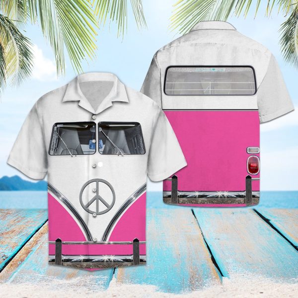 Pink Hippie Bus Hawaii Shirt Summer Shirt For Men and Women Jezsport.com