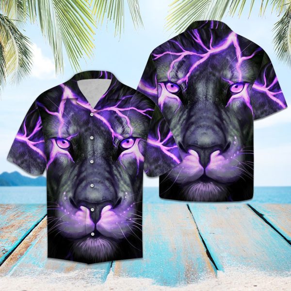 Purple Lion Hawaii Shirt Summer Shirt For Men and Women Jezsport.com