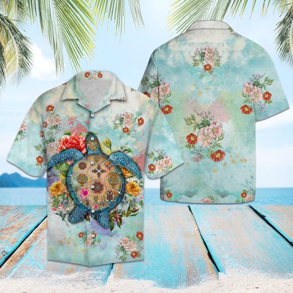 Turtle Flower Summer Hawaii Shirt Summer Shirt For Men and Women Jezsport.com