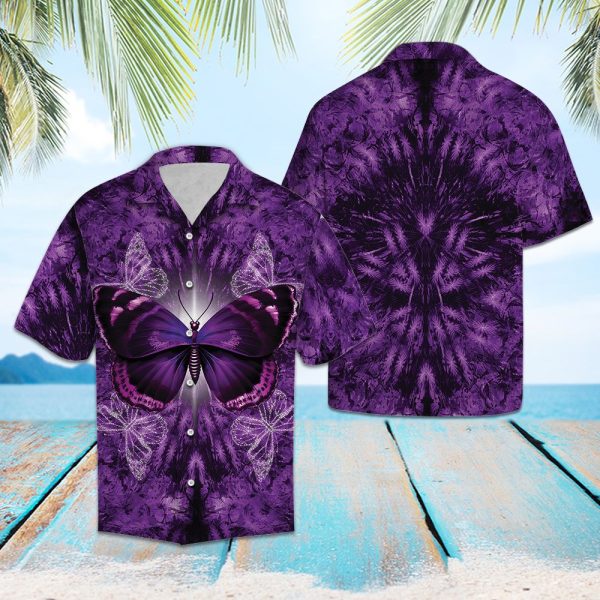 Purple Butterfly Hawaii Shirt Summer Shirt For Men and Women Jezsport.com