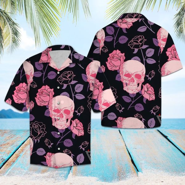 Pinky Skull Flower Hawaii Shirt Summer Shirt For Men and Women Jezsport.com