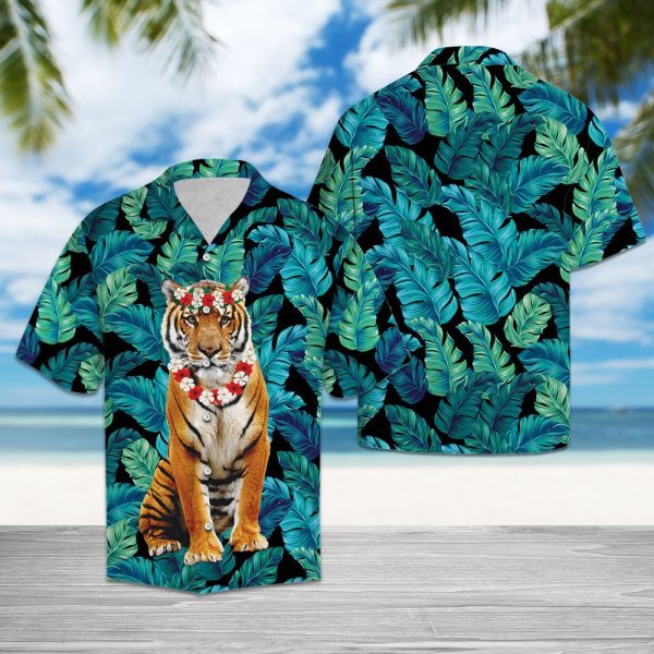 Tiger Flower Crown Hawaii Shirt Summer Shirt For Men and Women Jezsport.com