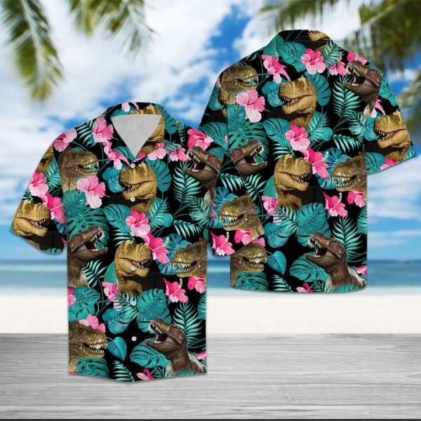 T-rex Jungle Palm Hawaii Shirt Summer Shirt For Men and Women Jezsport.com