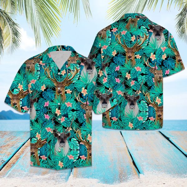 Reindeer Tropical Hawaii Shirt Summer Shirt For Men and Women Jezsport.com