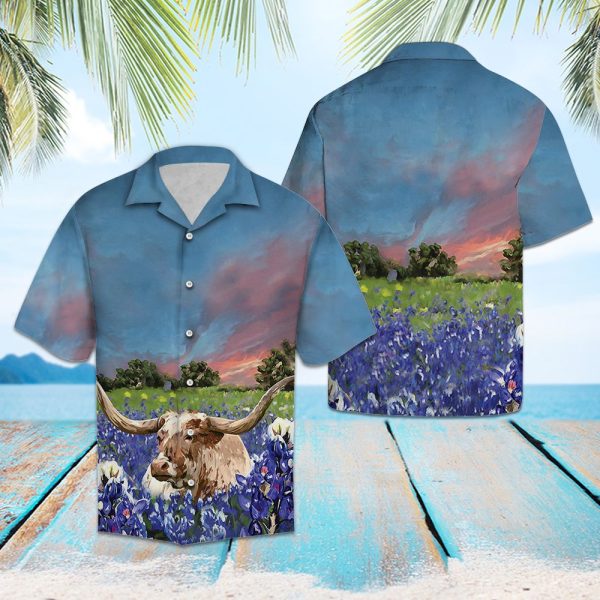 Longhorn In Bluebonnets Hawaii Shirt, Summer Shirt For Men and Women Jezsport.com