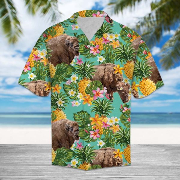 Tropical Pineapple Bison Hawaii Shirt Summer Shirt For Men and Women Jezsport.com