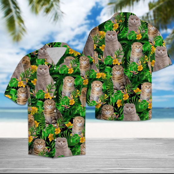 Scottish Fold Tropical Wild Flowers Hawaii Shirt Summer Shirt For Men and Women Jezsport.com