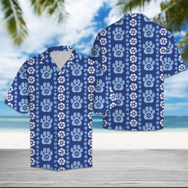 Paw Blue Floral Hawaii Shirt Summer Shirt For Men and Women Jezsport.com