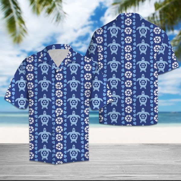 Turtle Blue Floral Hawaii Shirt Summer Shirt For Men and Women Jezsport.com