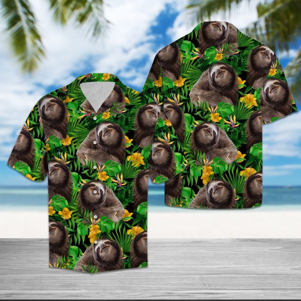 Sloth Tropical Wild Flower Hawaii Shirt Summer Shirt For Men and Women Jezsport.com