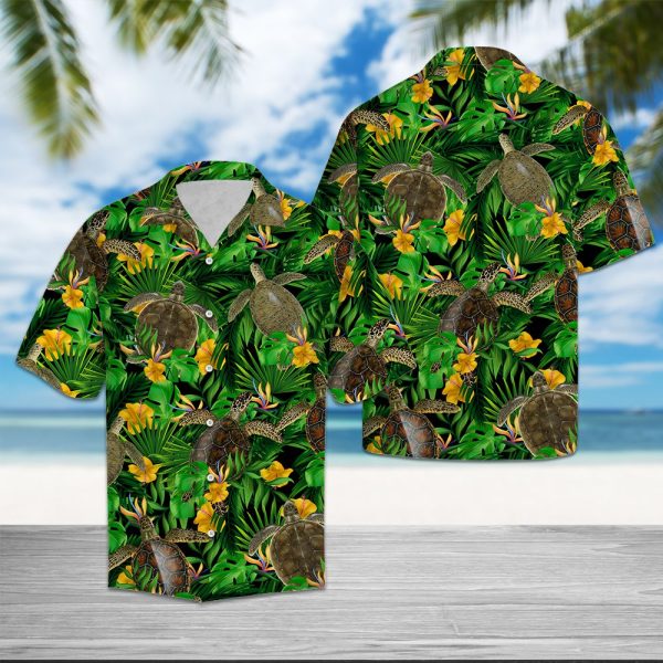 Turtle Tropical Wild Flower Hawaii Shirt Summer Shirt For Men and Women Jezsport.com