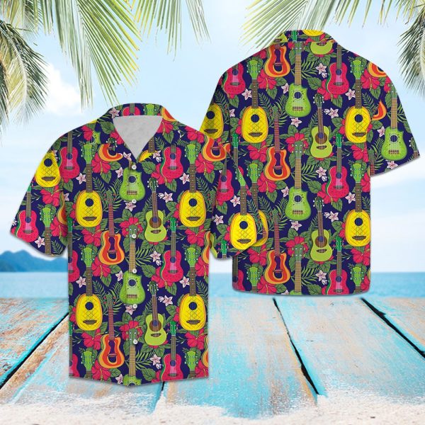 Ukulele Tropical Fruit Hawaii Shirt Summer Shirt For Men and Women Jezsport.com