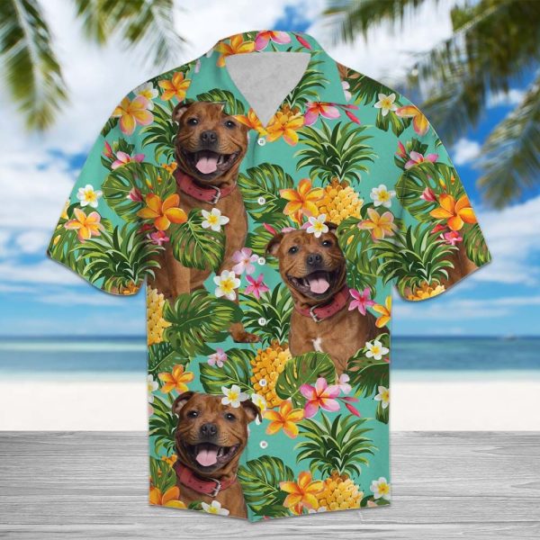 Tropical Pineapple Staffordshire Bull Terrier Hawaii Shirt Summer Shirt For Men and Women Jezsport.com